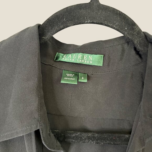 Lauren Ralph Lauren 100% Silk Button Down Black Blouse Size 4 - Picture 3 of 13